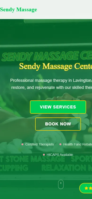 Sendy Massage Center website on a phone