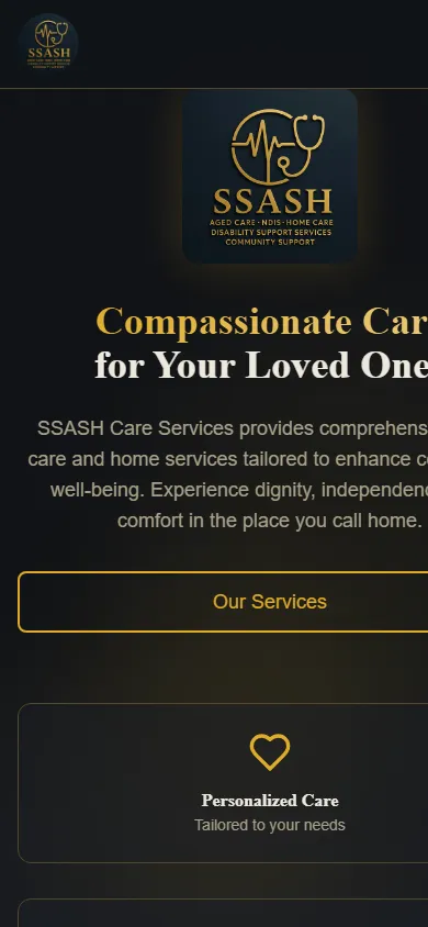 SSASH Care Services website on a phone